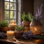 An image capturing the essence of a cozy home, adorned with aromatic sprigs of rosemary, lavender, and eucalyptus