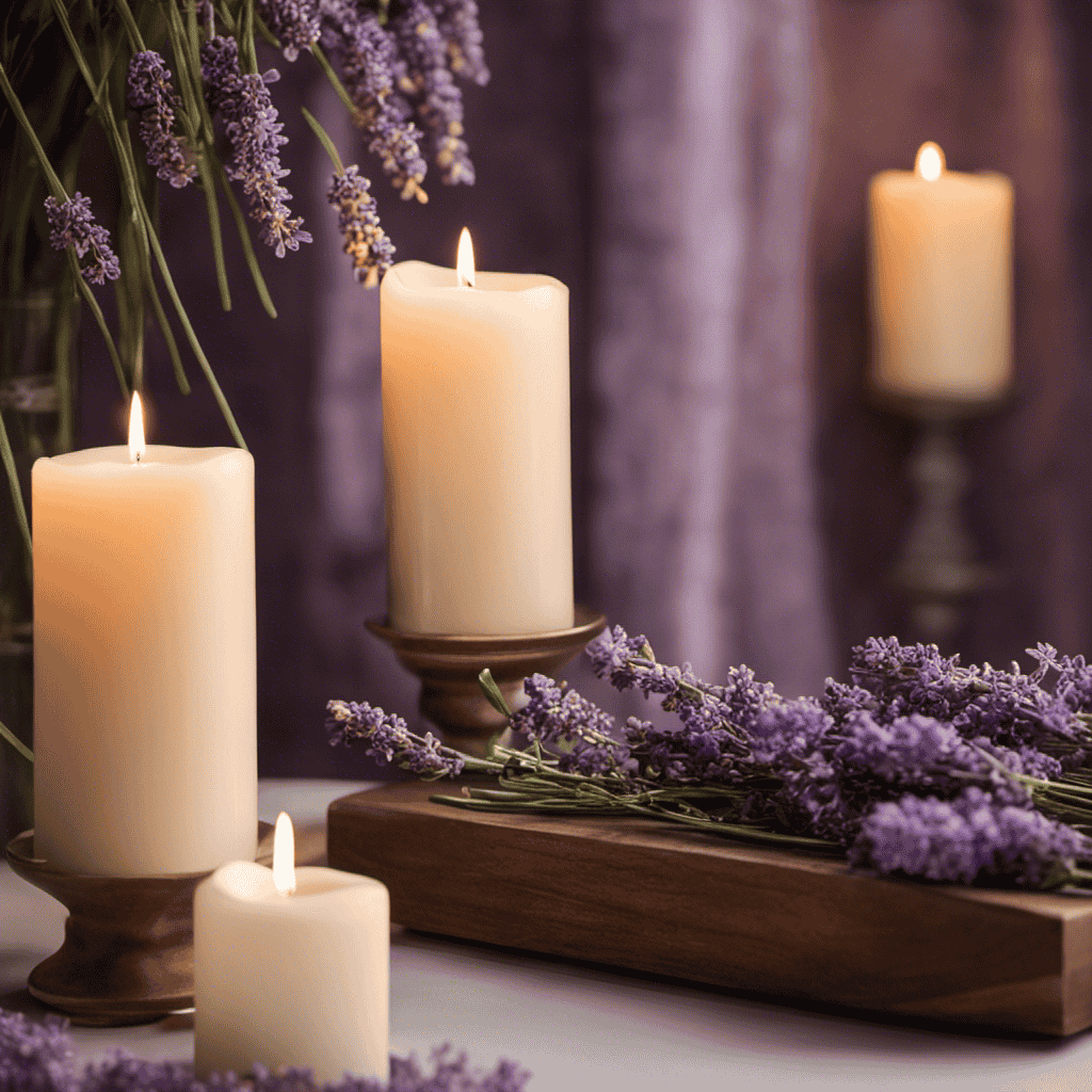 An image that showcases a serene and cozy space, with softly lit candles casting a warm glow