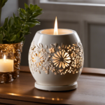 An image showcasing a sleek, ceramic aromatherapy oil burner adorned with delicate floral patterns