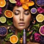 an image featuring a person surrounded by an array of colorful essential oils, meticulously blending and crafting aromatic products with a focused expression, showcasing their expertise in the art of aromatherapy creation