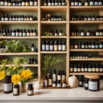 An image capturing the essence of aromatherapy enthusiasts: a serene, sunlit room filled with shelves adorned with various essential oils, diffusers releasing fragrant mist, and individuals peacefully indulging in the therapeutic scents