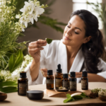 An image showcasing a serene setting with an expert aromatherapist guiding students through hands-on sessions, surrounded by an array of aromatic plants, essential oils, and intricate distillation equipment