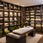 An image showcasing a serene and inviting space, adorned with shelves displaying various essential oils, while a certified aromatherapist gracefully conducts a therapeutic session with a client, exuding knowledge and tranquility