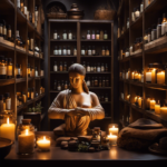 An image depicting a serene setting: a dimly lit room filled with shelves of essential oils, a diffuser releasing aromatic mist, and a peaceful figure inhaling deeply, inviting readers to explore the meaning of "For Aromatherapy Only