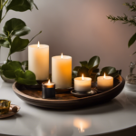 An image showcasing the serene ambiance of a dimly lit room, with soft, flickering candlelight casting gentle shadows