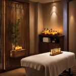 An image of a serene massage room adorned with soft, dimmed lighting