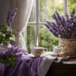 An image featuring a serene spa setting with soft, diffused lighting, a bouquet of fragrant lavender, and a person peacefully inhaling the aromatic steam from a cup of herbal tea