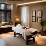 An image that showcases a serene spa environment with soft lighting, a massage table draped with crisp white linens, and a tranquil array of aromatic essential oils, enticing viewers to explore the best aromatherapy options for body massages