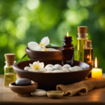 An image showcasing a serene spa setting in Wisconsin, with a professional aromatherapist expertly performing a relaxing aromatherapy session on a client, evoking a sense of rejuvenation and tranquility