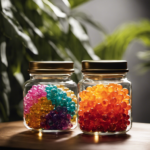 An image of a transparent, airtight glass jar filled with vibrant, fragrant aromatherapy beads