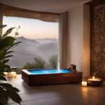 An image showcasing a serene spa setting with a diffuser emitting aromatic resin vapors, enveloping the room in a mystical haze, while a person peacefully indulges in the calming benefits of aromatherapy