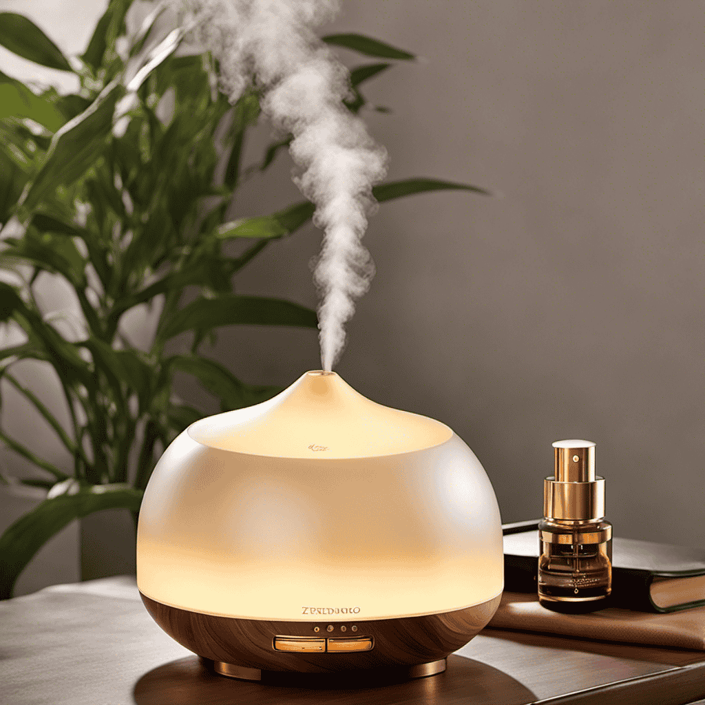 An image showcasing the Aromatherapy Diffuser Model AD203, featuring a serene and inviting setting with soft, ambient lighting