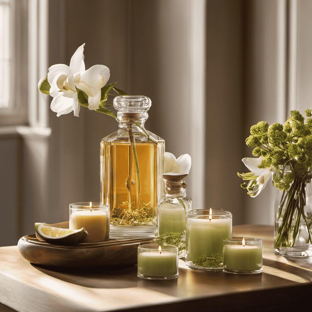 An image showcasing a serene, sunlit room flooded with ethereal aromas