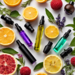 An image showcasing an assortment of organic essential oils, neatly arranged around a sleek aromatherapy vape pen