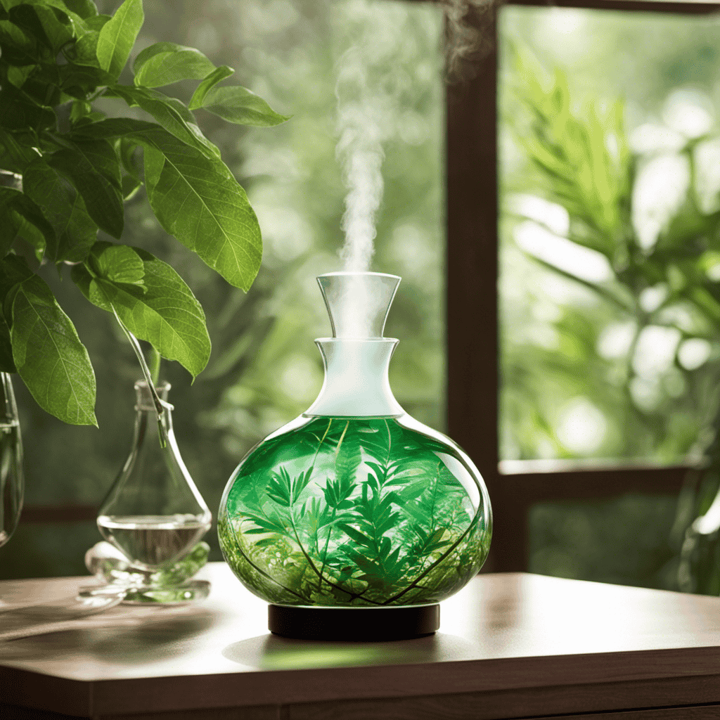 An image showcasing an elegant glass aromatherapy diffuser in a serene setting