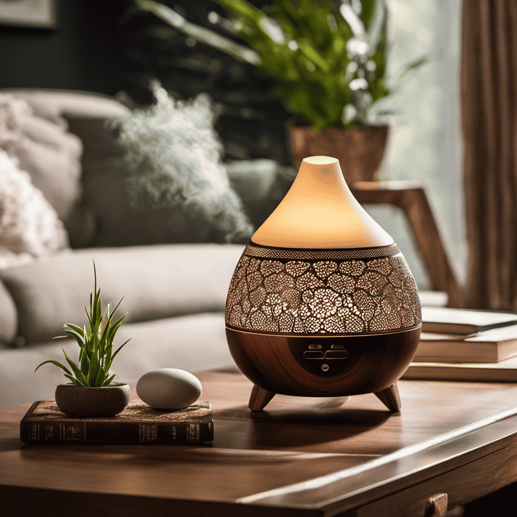 An image showcasing an elegantly designed aromatherapy diffuser, surrounded by a soft, diffused glow