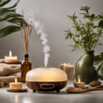 An image showcasing a serene spa setting with soft, diffused lighting and a tranquil aroma diffuser