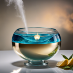 An image featuring a transparent glass bowl filled with distilled water, delicately swirling with colorful essential oils