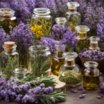 An image bursting with vibrant hues of lavender, rosemary, eucalyptus, and chamomile
