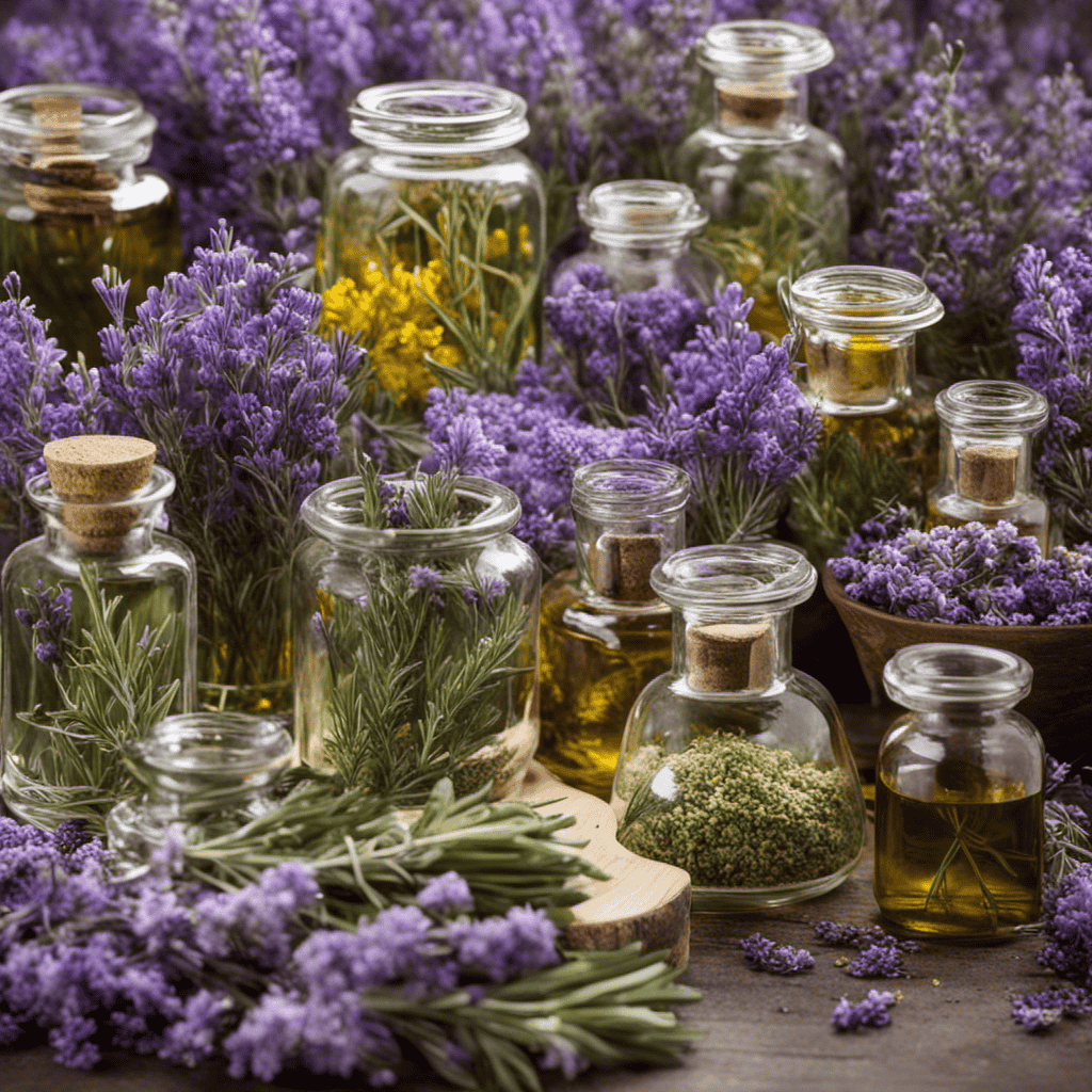 An image bursting with vibrant hues of lavender, rosemary, eucalyptus, and chamomile
