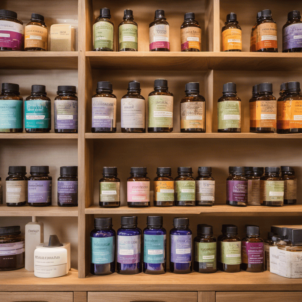 An image featuring a serene, well-lit space adorned with shelves filled with neatly organized rows of colorful Aura Cacia Aromatherapy products, inviting readers to explore the post and discover where to purchase these blissful essentials