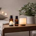 An image showcasing a serene, minimalist bedroom with soft lighting, where a person effortlessly finds their Craving Crusher Aromatherapy Inhaler on a tidy nightstand, surrounded by calming essential oils and a glass of water
