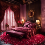 An image that showcases a sensuous scene: a dimly lit bedroom adorned with rose petals, where a couple luxuriates in a warm bath filled with lavender-scented essential oil