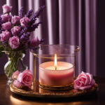 An image showcasing a sensual scene with a dimly lit room, a bed adorned with rose petals, and a single lit candle exuding the captivating scents of lavender, vanilla, and sandalwood