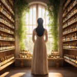An image showcasing a serene, sunlit room with shelves adorned with neatly arranged rows of essential oil bottles