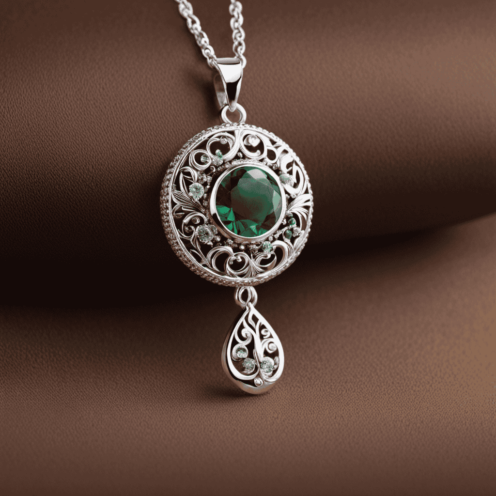 An image showcasing a delicate silver pendant, adorned with enchanting gemstones, emitting ethereal aromas