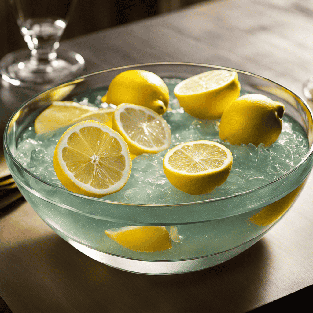 An image showcasing a serene spa setting with a bowl of freshly sliced lemons floating in a crystal-clear water-filled basin