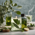 An image showcasing a serene, spa-like setting with a tranquil pool of eucalyptus-infused water