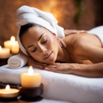 An image depicting a serene spa setting with a person lying on a massage table, a towel draped over their head, and a diffuser emitting soothing aromatic steam to visually convey the benefits of towel-on-head aromatherapy