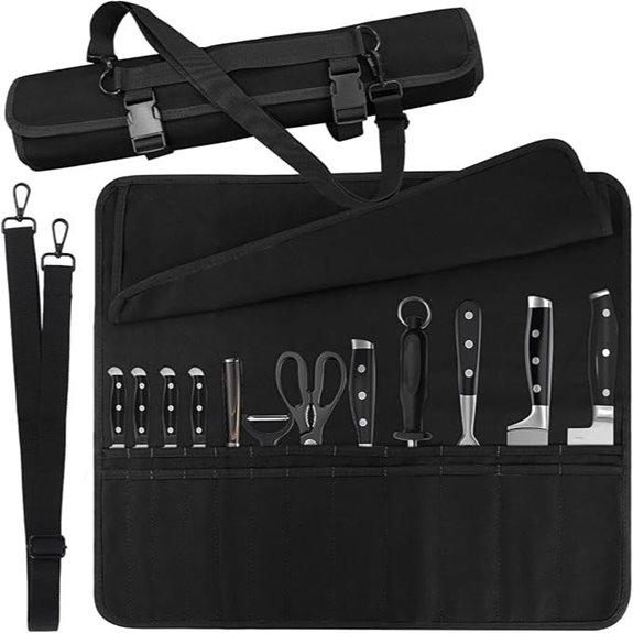 Chef Knife Roll Bag with 24 Slots and Shoulder Strap