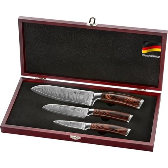 Damascus Kitchen Knife Set in Wooden Gift Box