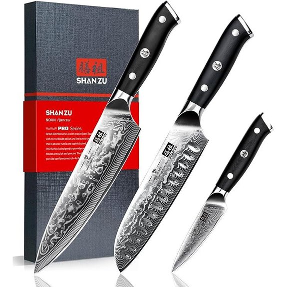 Shan Zu Damascus Kitchen Knife Set (3 pcs)