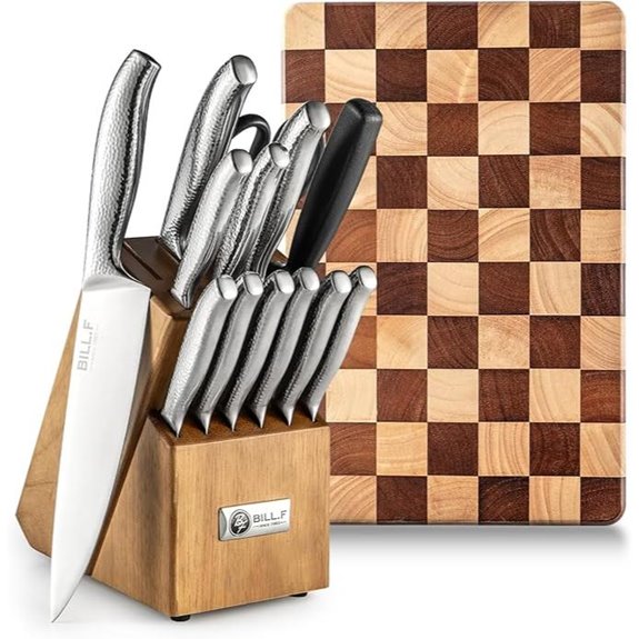Knife Block Set with 14 Knives & Cutting Board