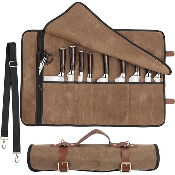 Leather Knife Roll with Canvas & Metal Buckles